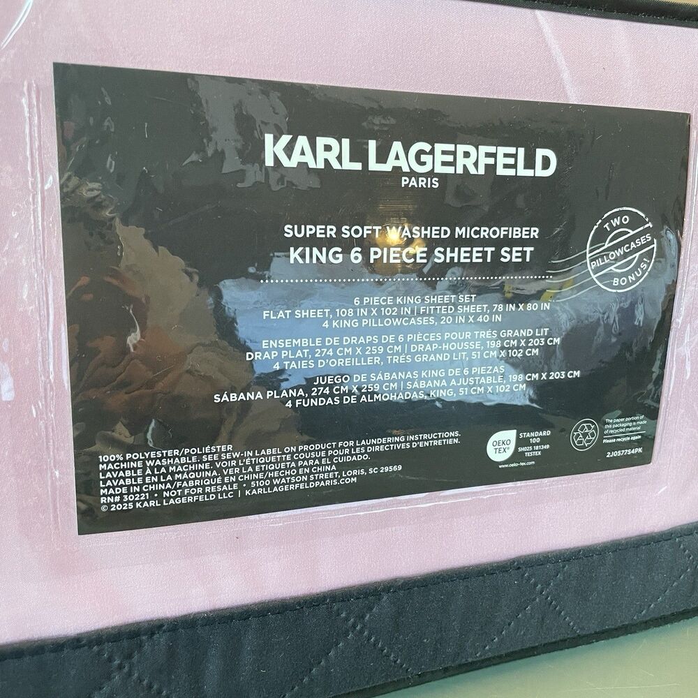 Karl Lagerfeld Paris Cal King 6 Piece Sheet Set Pink Super Soft - Picture 5 of 5